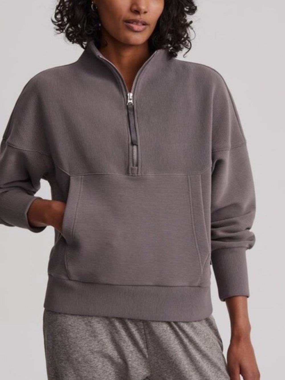 Varley | Acadia taupe gray zip up ribbed pullover sweatshirt sweater Sz L